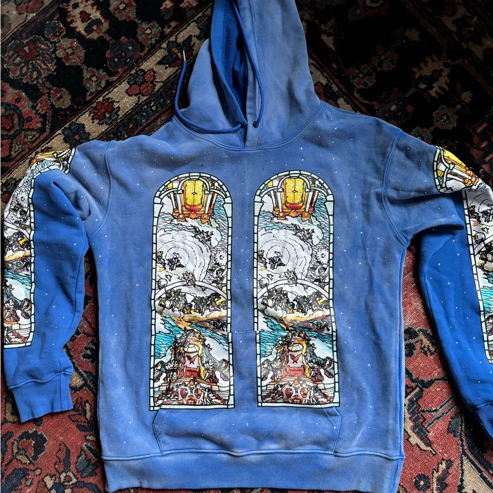 AUTH Who Decides War Washed Blue Graphic Hoodie - SMALL - Picture 1 of 11